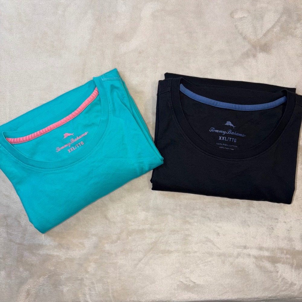 Lot of 2 Tommy Bahama Mens XXL Pima Cotton Pocket T-Shirts Teal Black